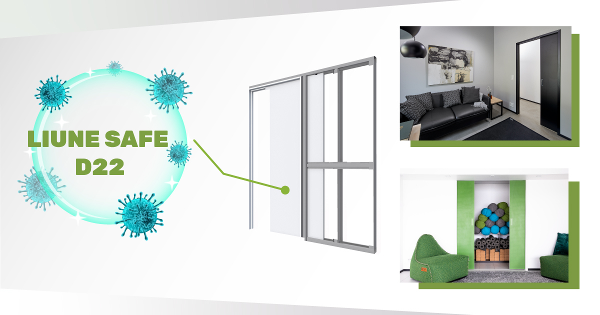 Liune Safe on antimikrobinen liukuovikokonaisuus Liune Safe on antimikrobinen liukuovikokonaisuus