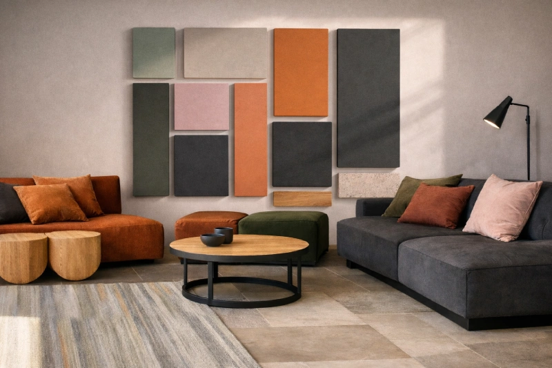 Harmaa makuuhuoneen ovi samassa sävyssä seinän ja kaapin kanssa